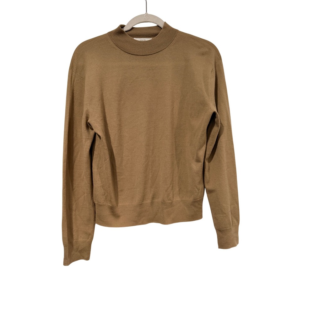 Vince Women Tan Camel 100% Wool Mock Neck Long Sleeve Sweater Size S
